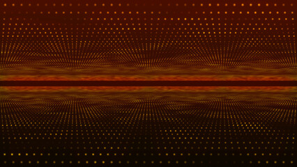 Poster - Wave of particles. Futuristic dots pattern on dark background. Big data digital code. Technology or Science Banner. 3D rendering.