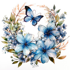  watercolor butterfly flower clipart, Generative Ai