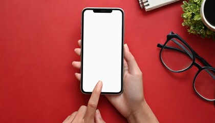 Hand using smartphone with blank screen