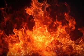 Poster - A close up of a fire on a black background. Can be used to create a dramatic and intense atmosphere