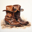 Waterco Vintage Cowboy Hat, Cowboy Boots Clipart illustration Generative Ai