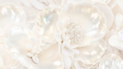 Wall Mural - elegant floral background with beautiful white flower pattern, luxury marble texture. floral peony v