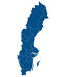 Map of Sweden. Sweden provinces map in blue color