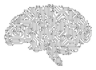 Poster - brain with circuit board texture. digital concept. circuit board computer style brain. stylized mind