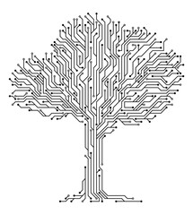 Aufkleber - Brain with circuit board texture. Digital concept. Circuit board computer style brain. Stylized mind technology. Artificial intelligence in Tree shape