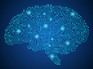 Aufkleber - Brain with circuit board texture. Digital concept. Circuit board computer style brain. Stylized mind technology. Artificial intelligence in Brain shape