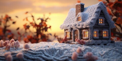 Aufkleber - A picture of a small house sitting on a snowy hill. Perfect for winter-themed designs and illustrations