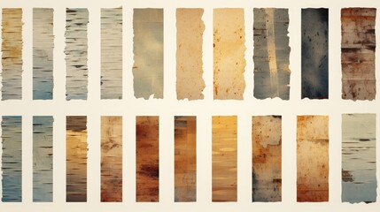 Poster - A collection of old torn paper pieces on a white surface. Suitable for vintage designs and collage projects