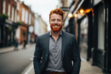 Smiling portrait of young businessman in the city