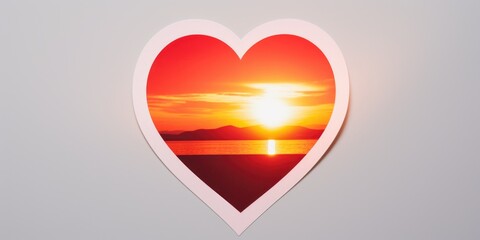 Poster - A beautiful heart-shaped picture capturing the sun setting over the ocean. Perfect for romantic themes or inspirational content