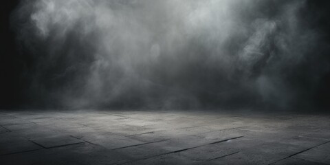 Poster - A dark room filled with thick smoke creating a mysterious and atmospheric ambiance. Ideal for adding intrigue and suspense to various projects