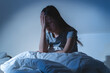Anxiety disorder on insomnia woman concept, sleepless Woman open eye awakening on the bed at night time can't sleep from symptom of depression diseased.