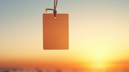 Poster - A tag hanging from a string with the sun setting in the background. This image can be used for various purposes