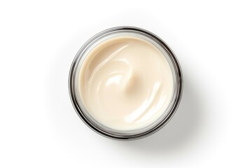 Poster - A jar of cream placed on a clean and bright white surface. This image can be used for skincare, beauty products, cosmetics, or health-related designs