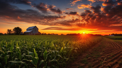 Poster - Cornfield with a traditional barn in the background