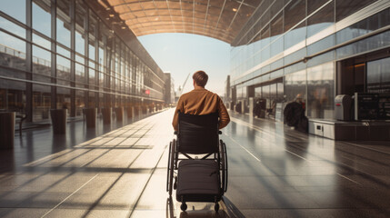 Sticker - Person sitting in a wheelchair at an airport terminal