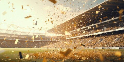 Aufkleber - A vibrant stadium filled with an abundance of gold confetti. Perfect for celebratory events and joyful occasions