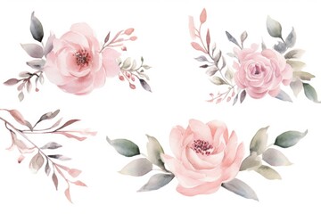 Poster - A collection of four beautifully painted watercolor flowers on a clean white background. This versatile image can be used for various purposes