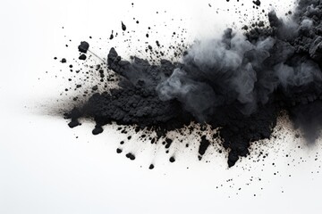 Aufkleber - A pile of black smoke on a white surface. Suitable for illustrating pollution, fire, or industrial themes