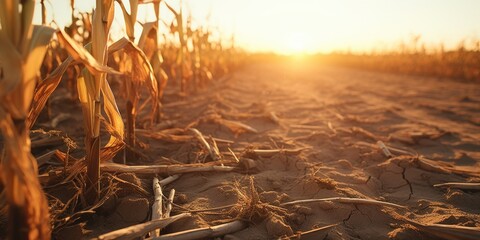 Poster - A picturesque sunset over a field of tall corn. This image captures the beauty of nature and the tranquility of rural landscapes. Perfect for agricultural or nature-themed projects