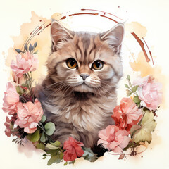  watercolor Exotic Shorthair clipart, Generative Ai