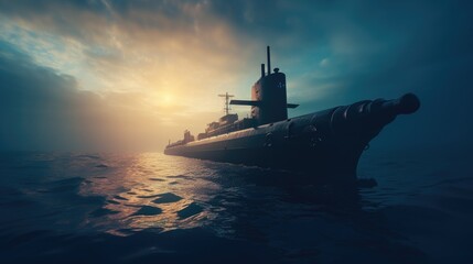 Aufkleber - A picture of a submarine in the vast ocean. Suitable for illustrating underwater exploration or military themes