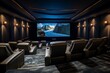 Dynamic media room with a large screen, comfortable seating, and immersive sound system for the ultimate entertainment experience