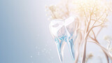 Fototapeta Perspektywa 3d - A healthy tooth with roots growing from under the gums in white background