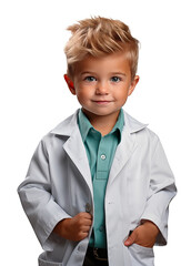 Wall Mural - Little boy in medical uniform, future children's dream career concept. Isolated on transparency, png.