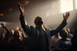 Spiritual Upliftment: Man Praising at Church Gathering