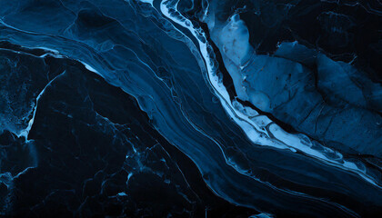 abstract black and dark blue marble waves texture, fluid art marble acrylic background generated by 