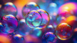 abstract pc desktop wallpaper background with flying bubbles on a colorful background. aspect ratio  