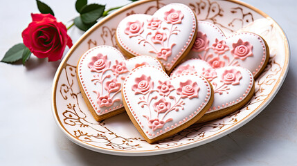 Wall Mural - Heart shaped sugar cookies, Valentine bakery 