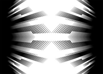 Poster - vector black and white background of flying striped ribbons in perspective. modern line pattern. abs