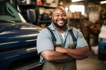 Canvas Print - Man automobile worker car service professional repair maintenance auto vehicle garage mechanical male