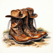 Waterco Vintage Cowboy Hat, Cowboy Boots Clipart illustration Generative Ai