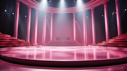Aufkleber - A stage with light and a spotlight on a pink background. Generative AI.