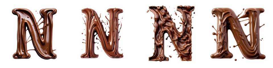 Wall Mural - Chocolate alphabet, logotype, letter N isolated on a transparent background