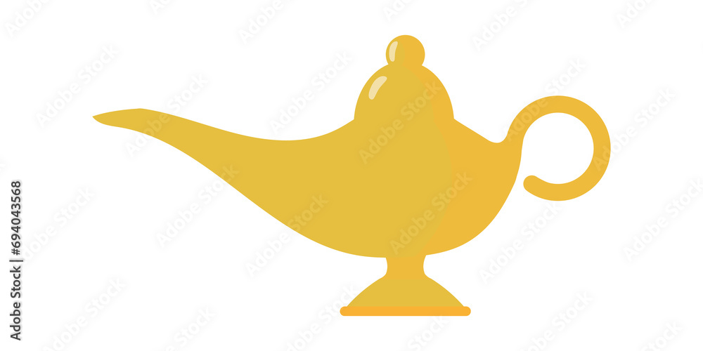 Lamp aladdin magic icon. Aladin genie lamp bottle wish cartoon illustration.