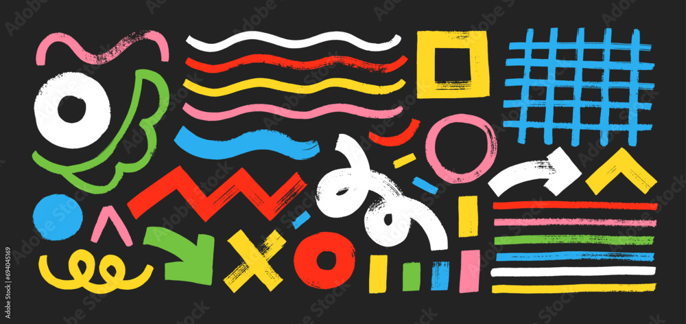Colorful creative collage shapes and bold brush lines collection ...