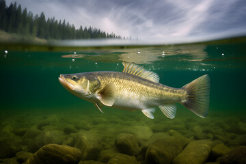 Fishing. Close-up shut of a zander fish under water.