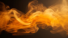 Orange Color Smoke In Slow Motion Moving On Dark Background, Smooth Fire Movement, Elegant Flame Dance, Hookah Lounge, Abstract Background, Horizontal Banner