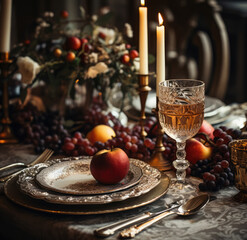 Canvas Print - Dinner table set for celebrating Christmas or New Year eve.