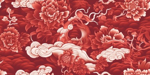 Wall Mural - Chinese Pattern Seamless Tile with Floral Design