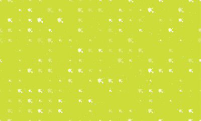 Poster - Seamless background pattern of evenly spaced white virus bounces off the shield symbols of different sizes and opacity. Vector illustration on lime background with stars
