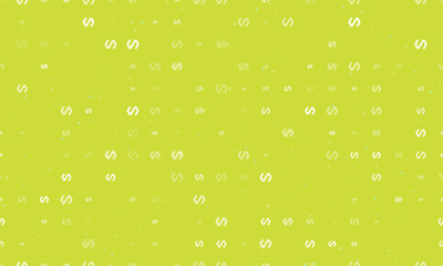 Poster - Seamless background pattern of evenly spaced white polymer symbols of different sizes and opacity. Vector illustration on lime background with stars
