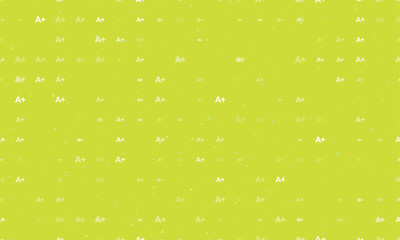 Poster - Seamless background pattern of evenly spaced white A plus symbols of different sizes and opacity. Vector illustration on lime background with stars