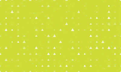 Poster - Seamless background pattern of evenly spaced white cone symbols of different sizes and opacity. Vector illustration on lime background with stars