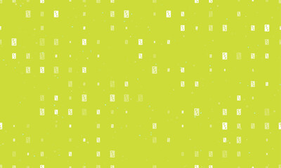 Poster - Seamless background pattern of evenly spaced white Three of hearts playing cards of different sizes and opacity. Vector illustration on lime background with stars