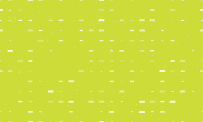 Poster - Seamless background pattern of evenly spaced white sofa symbols of different sizes and opacity. Vector illustration on lime background with stars